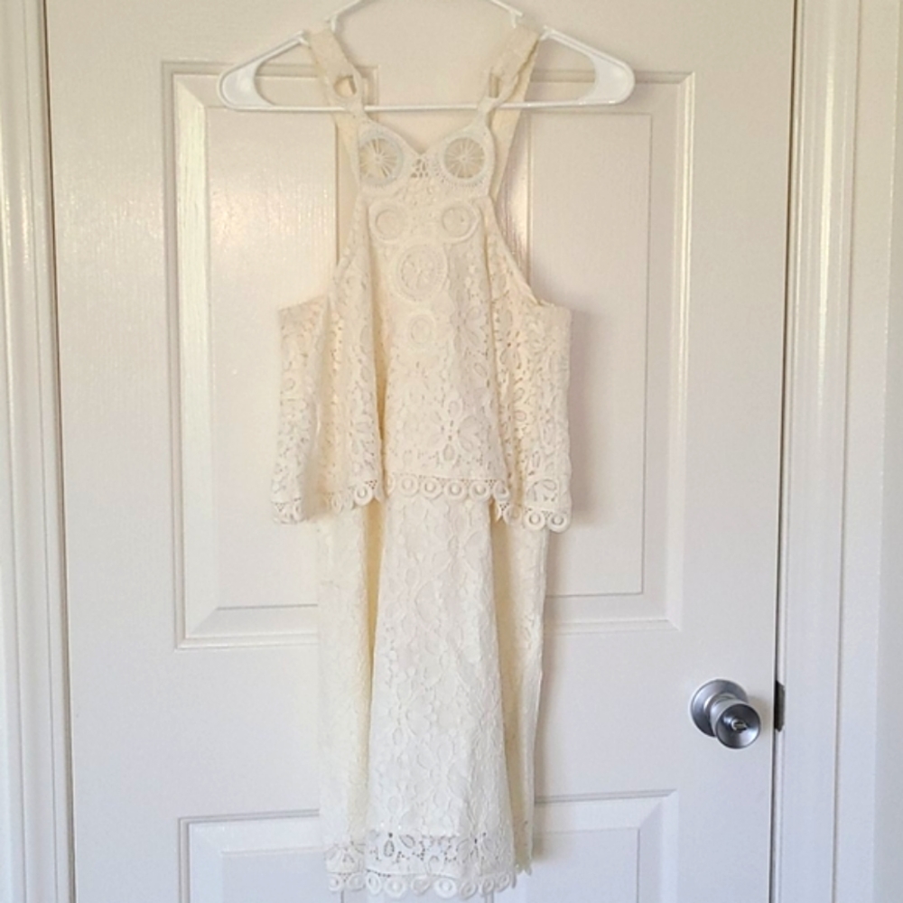 Topshop Ivory Halter Lace Dress